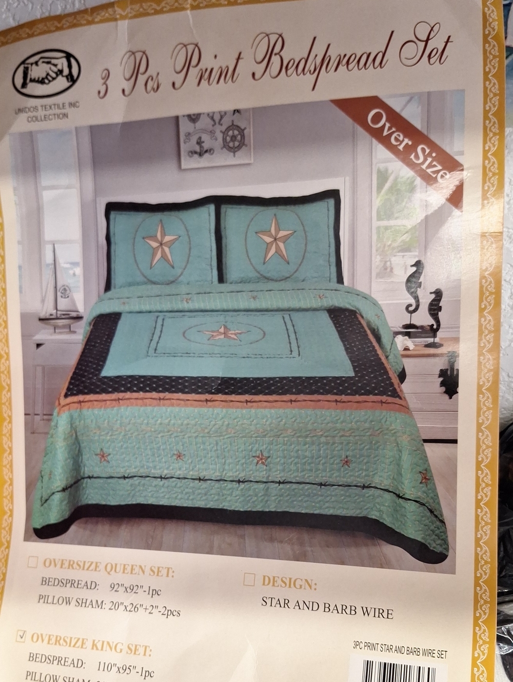 3-Piece Star Print Bedspread Set by - Aqua/Black